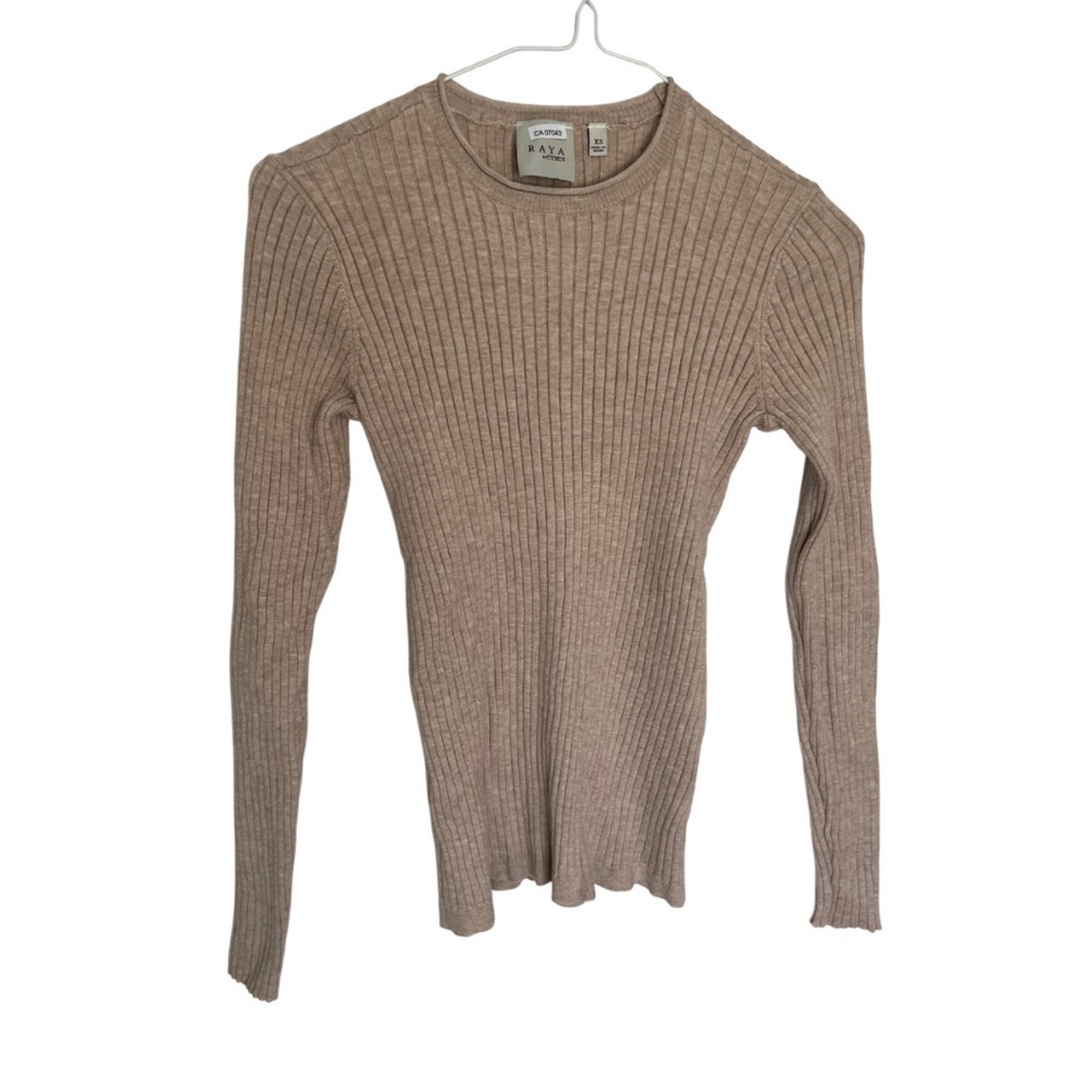 Beige Ribbed Knit Long-sleeve in Oatmeal Beige